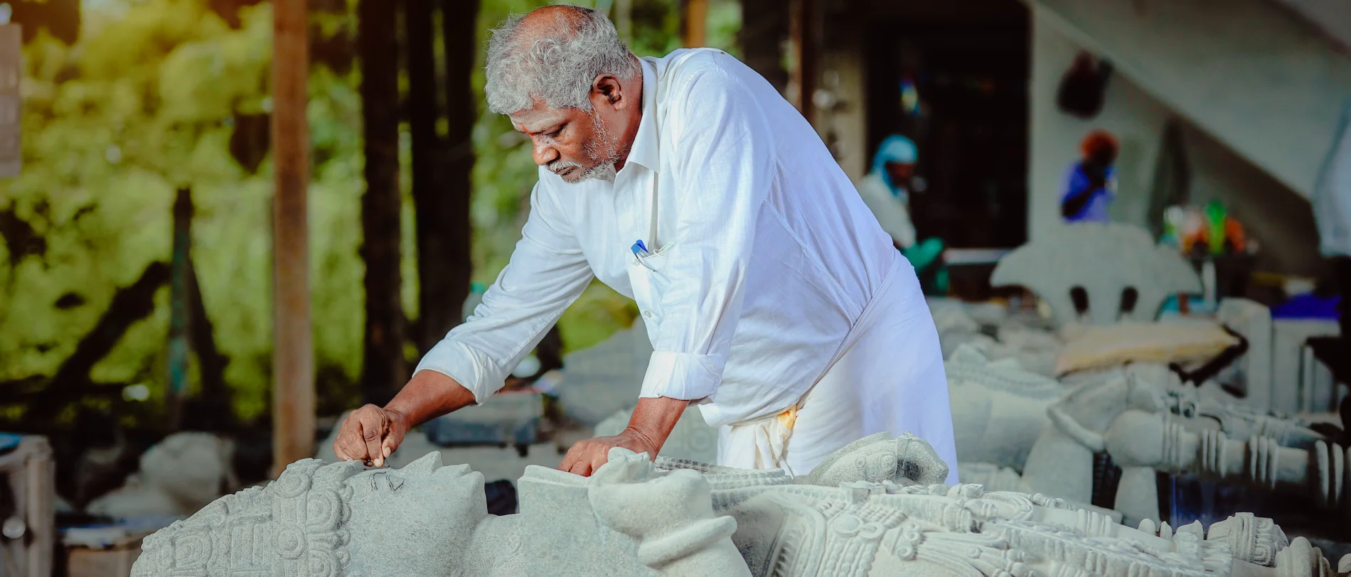 Mayan Handicrafts — sculpture among plants